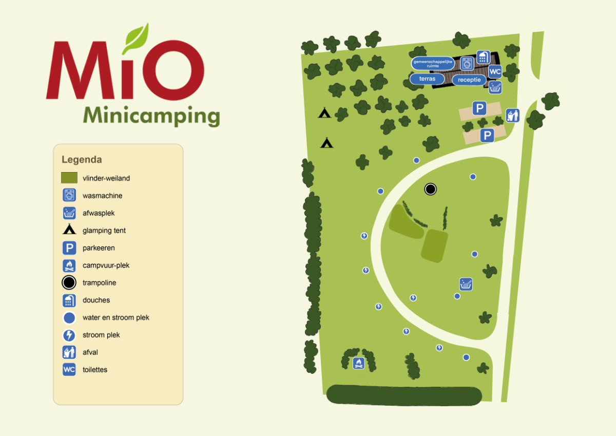 Plattegrond MiO Minicamping met staanplaatsen en voorzieningen